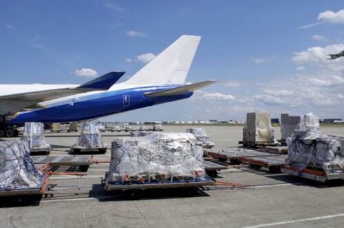 Cargo plane unloading