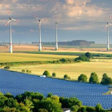 Solar panels and wind turbines